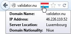 Hovering the cursor over the Flagfox icon in the address bar shows a tooltip with the IP address, server location, as well as domain nationality (if applicable).