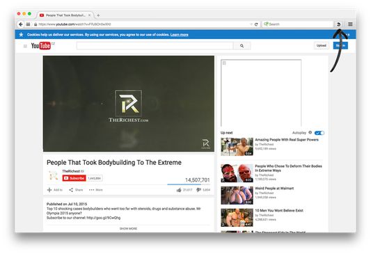 Click on the Downie button in the toolbar to send the link to Downie.