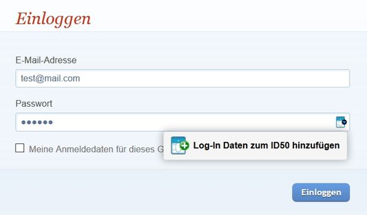 Log-In Daten eingeben und verschlüsselt auf dem USB Stick speichern.