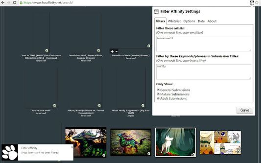 Choose what to filter and how. Hide submissions completely, or just the thumbnail.