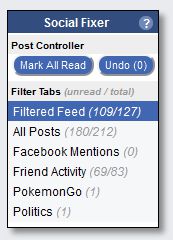 The Control Panel is where tabs appear that group the news feed posts based on filters.