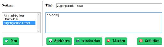 Nutzen Sie das Notizbuch um beliebige Texte verschlüsselt auf Ihrem ID50 zu hinterlegen.