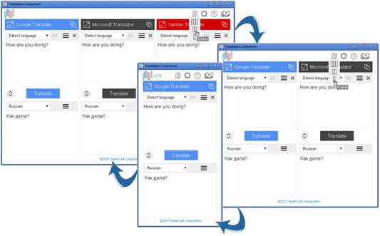 Translation Comparison translates text and compares translations between Google, Microsoft, Yandex and other translators.