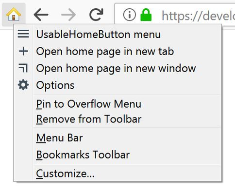 Context menu of UsableHomeButton 2.2