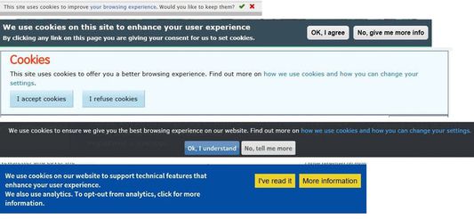 Get rid of these with "I don't care about cookies" browser extension.