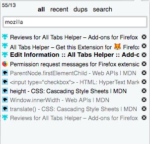 Filter tabs in "all" menu by title or url when typing in search bar