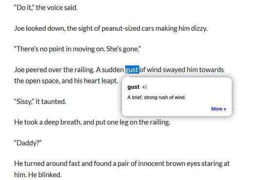 Double Clicking any word will provide you with its meaning in a small pop-up.
