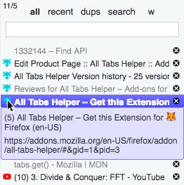 Get more information on the tab by hovering over the icon. Shows index number, full title and full URL.