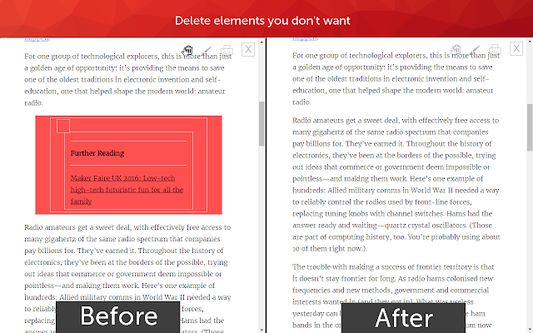 Easily remove content from Just Read's view.