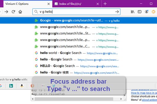 Provide a keyword "v" for the browser address bar
