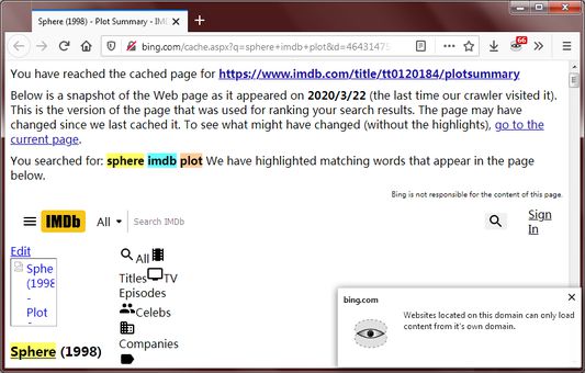 If I have bing.com in my list, images won't show on any Bing webpages unless the images are stored on the bing.com server.