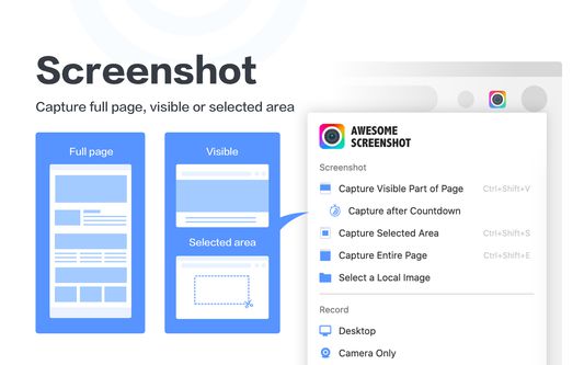 Screenshot, capture full page, visible or select area