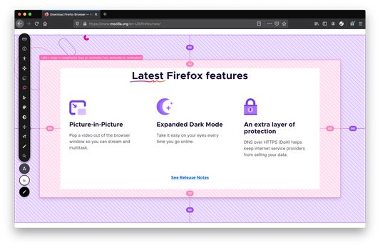 VisBug showing spacing around elements