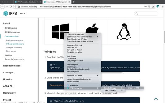 Import linked content to your local IPFS node with a simple right-click.