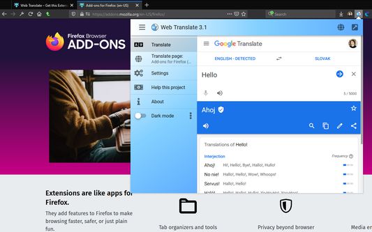 Fast translation in the pop-up