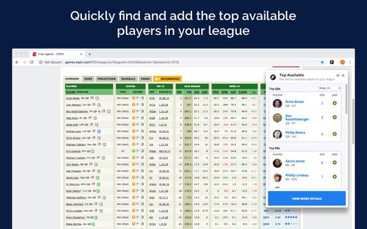 Quickly find and add the top available players in your league