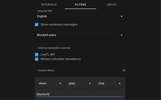 Custom filter settings