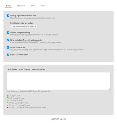 Options page (Basic tab)