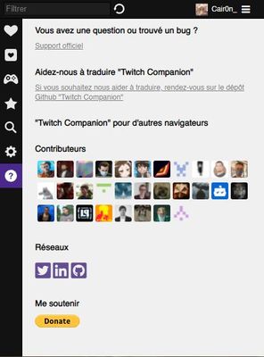 Support page and contributors
