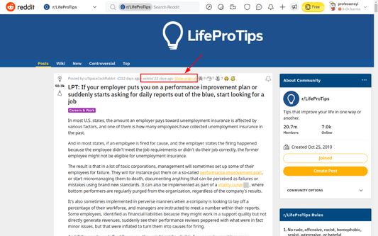 Screenshot showing a submission with the edited time displayed and a link to "show original".