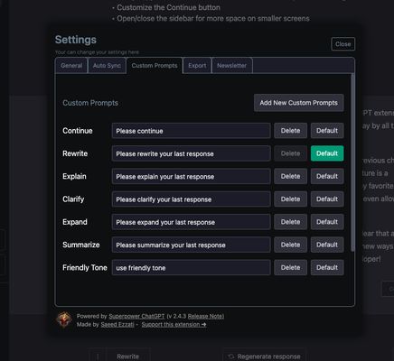 Custom Prompt Settings