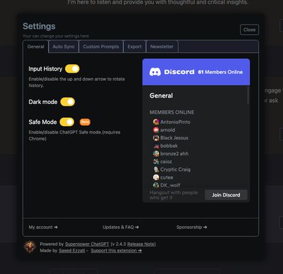 Settings menu