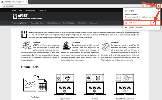 Pin Web Archive extension in toolbar