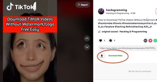 button appear next to the video to download tiktok videos without thumbnail/tiktok logo or only the audio if you want too