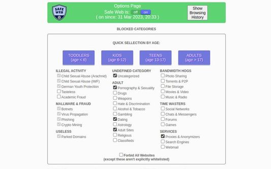 Available website categories