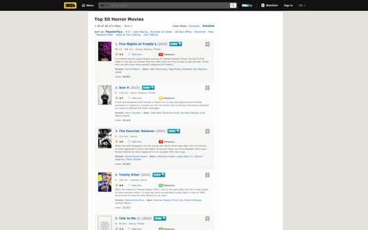 IMDB list or search page - the button appears beside every movie title