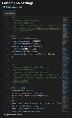 This screenshot shows the Custom CSS editor in the collapsed mode