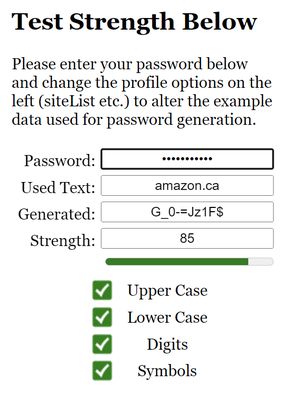 Strength tester in options page