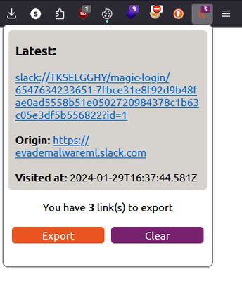 The extension captures the app link, and lets you inspect it before opening it. It can store multiple app links which can be then exported