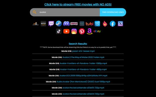 List of available movies to download using search