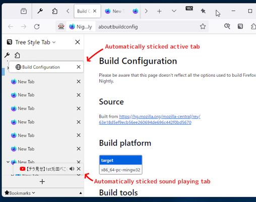 Auto-sticked tabs (active tab and sound playing tab)