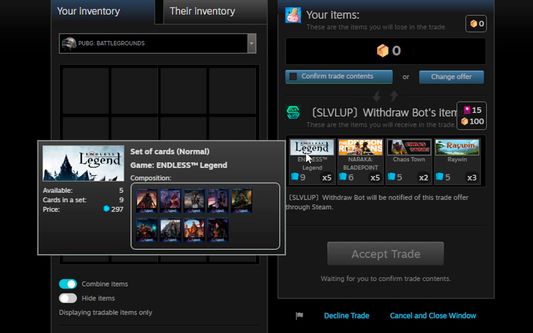 Convenient features for trading card sets and for large item trades
