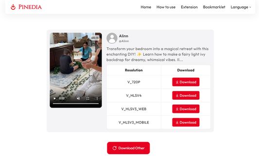 Download your favorite Pinterest media in a click with Pinedia