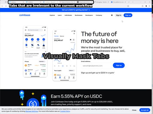 Visually mask tabs that are irrelevant to your current workflow (i.e. zoom meeting, game streaming, presentations, etc).