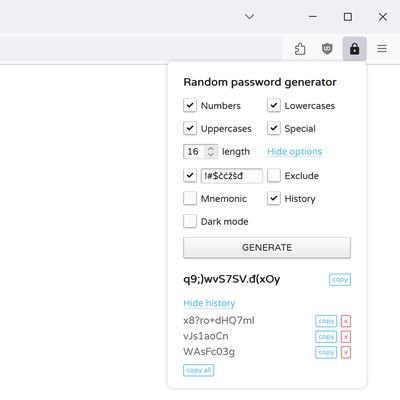 More options and history