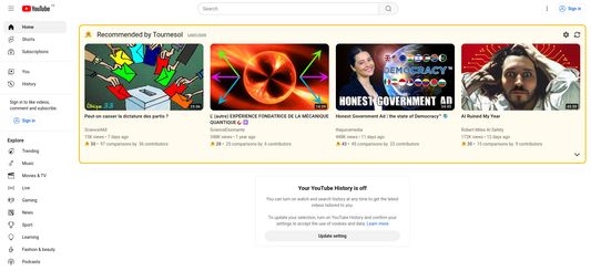 The videos recommended by the Tournesol contributors appear on the YouTube home page.