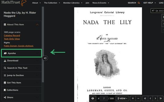 In Hathitrust, open a book with full view permission