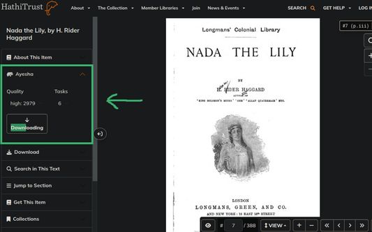In Hathitrust, during a download process