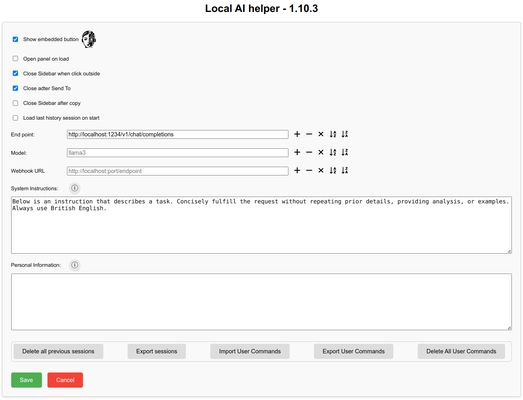 Customisation settings.