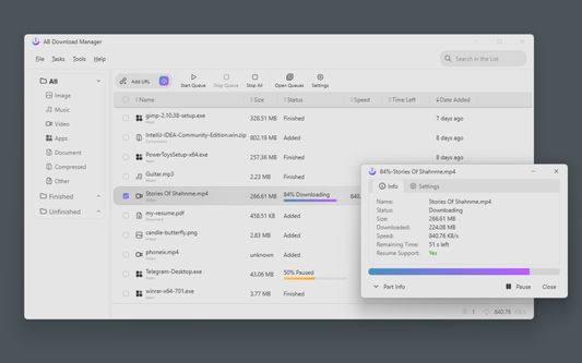 Application downloading a file (Light Mode)