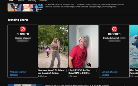 Blocked shorts videos by channel.