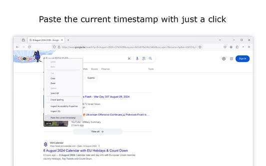 Right-click menu to paste the current timestamp.