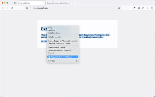 Context menu that copies selection as Markdown