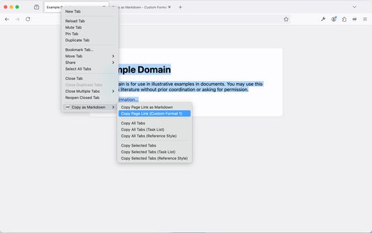 Context menu that copies tabs as Markdown