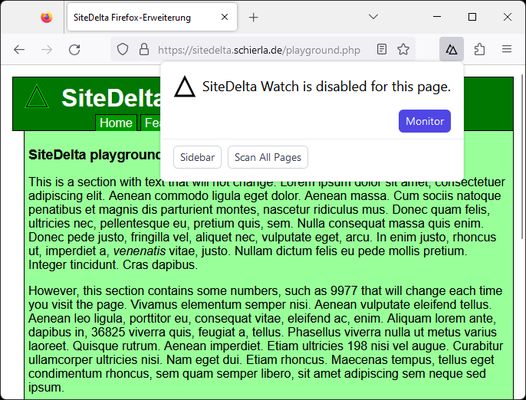 Popup menu allowing to watch a page