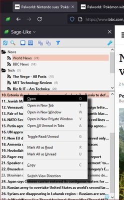 Feed-items (articles) Context Menu